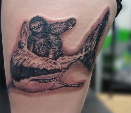 Tattoos - sloth riding a shark - 144294